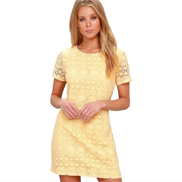 Lulus Love You For Eternity Yellow Lace Shift Mini Dress Small - Picture 1 of 10
